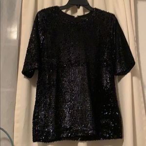 Elbow sleeve blue sequined top